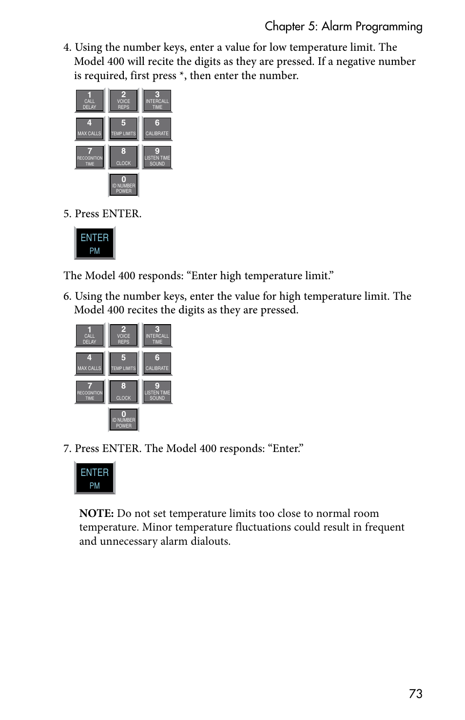 Press enter, Press enter. the model 400 responds: “enter, Enter | Sensaphone 400 User Manual | Page 75 / 134