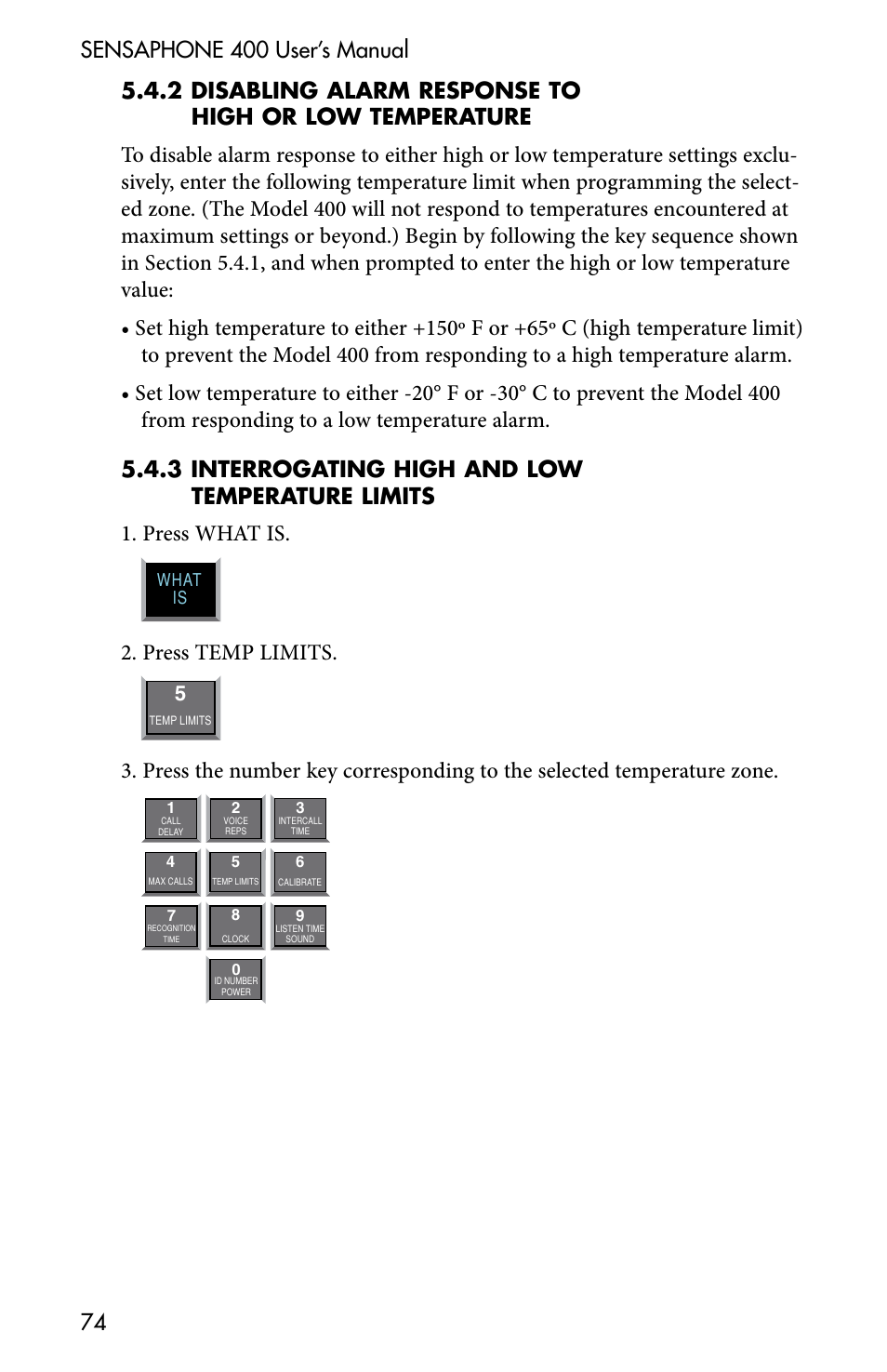 Press temp limits | Sensaphone 400 User Manual | Page 76 / 134