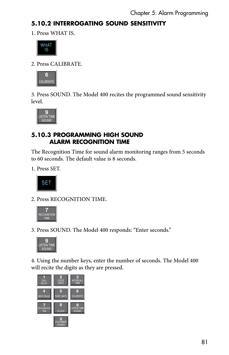 Press calibrate, Press recognition time | Sensaphone 400 User Manual | Page 83 / 134