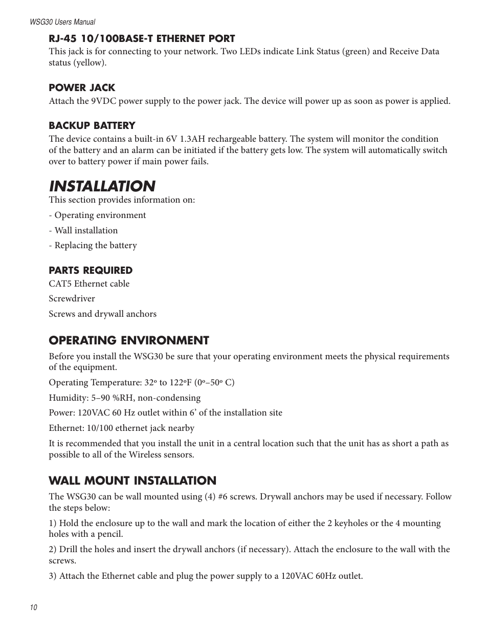 Installation | Sensaphone WSG30 System Users manual User Manual | Page 10 / 57