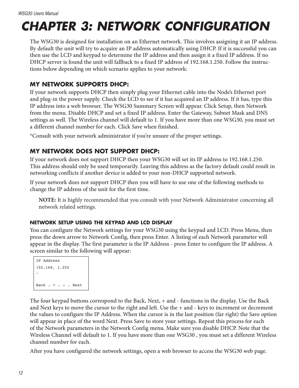 Chapter 3: network configuration | Sensaphone WSG30 System Users manual User Manual | Page 12 / 57