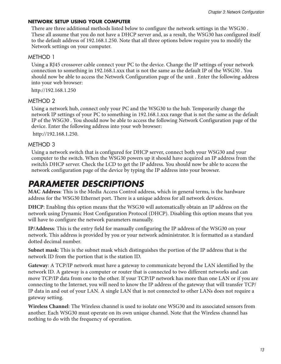Parameter descriptions | Sensaphone WSG30 System Users manual User Manual | Page 13 / 57