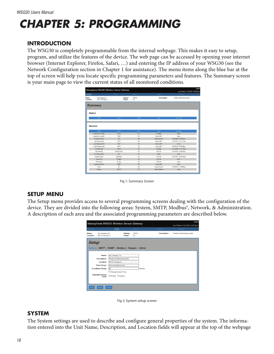 Chapter 5: programming | Sensaphone WSG30 System Users manual User Manual | Page 18 / 57