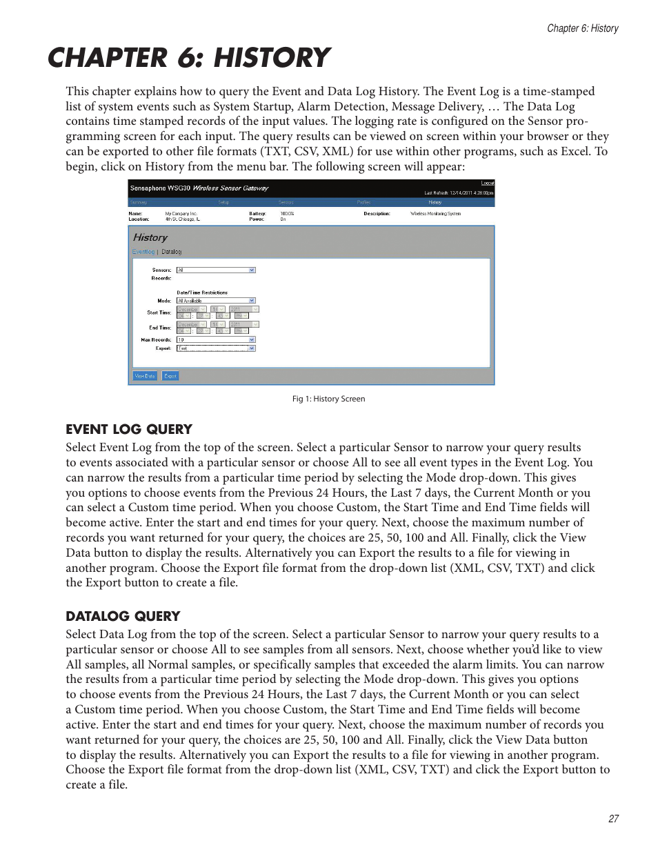 Chapter 6: history | Sensaphone WSG30 System Users manual User Manual | Page 27 / 57