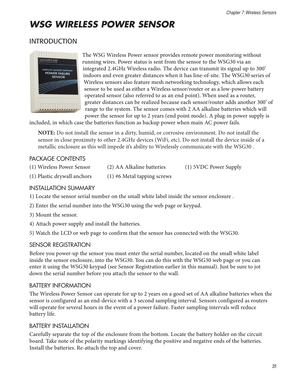 Wsg wireless power sensor | Sensaphone WSG30 System Users manual User Manual | Page 35 / 57