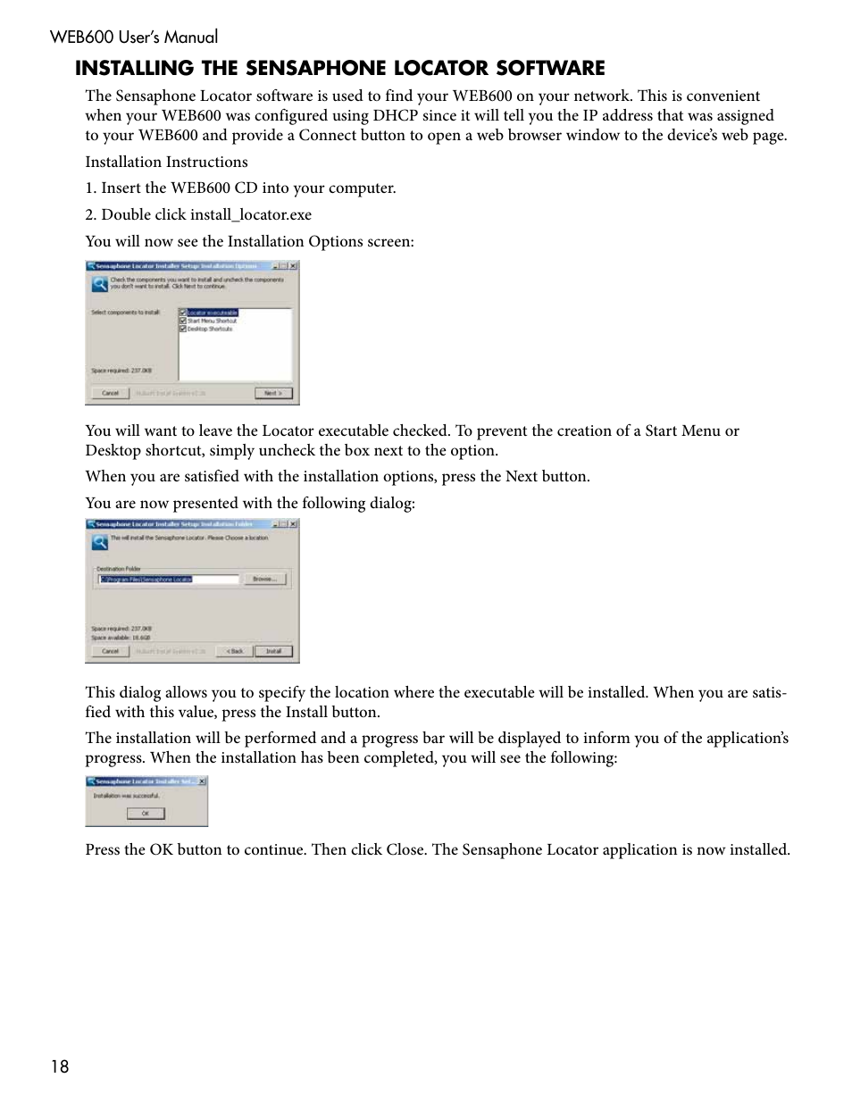 Installing the sensaphone locator software | Sensaphone WEB600 Users manual User Manual | Page 18 / 57