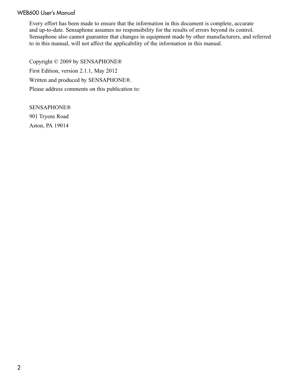 Sensaphone WEB600 Users manual User Manual | Page 2 / 57
