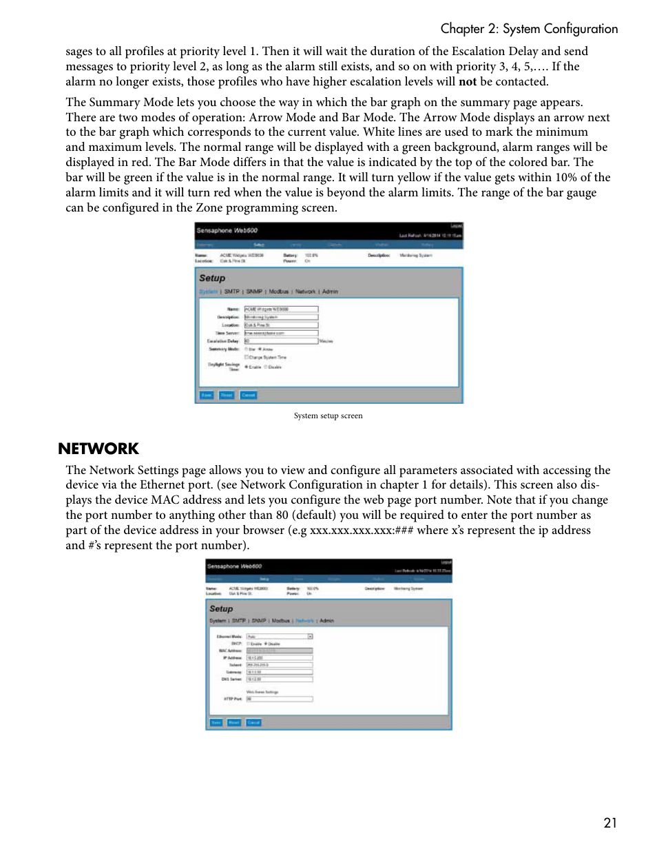 Network | Sensaphone WEB600 Users manual User Manual | Page 21 / 57