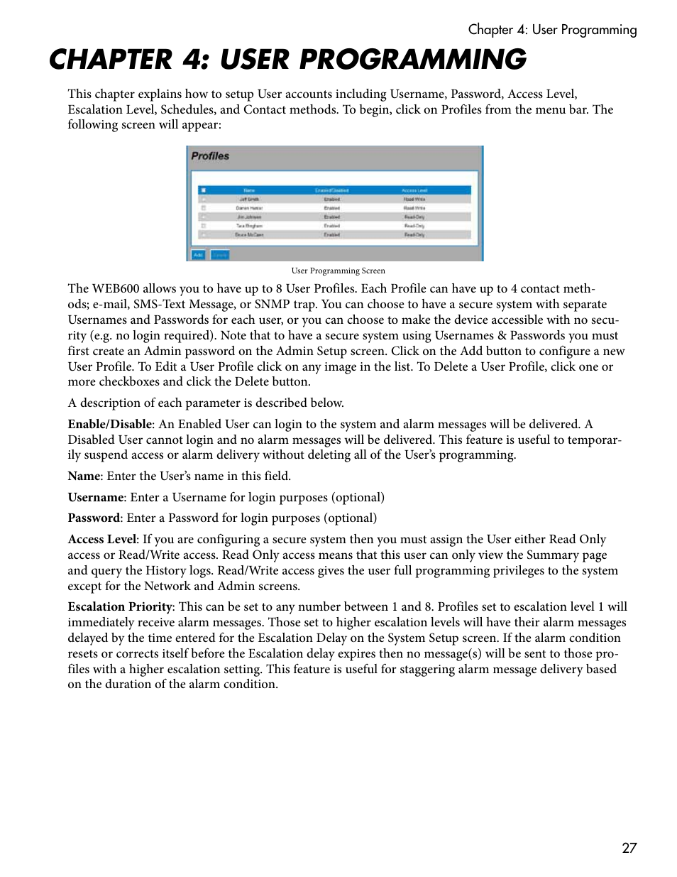 Chapter 4: user programming | Sensaphone WEB600 Users manual User Manual | Page 27 / 57