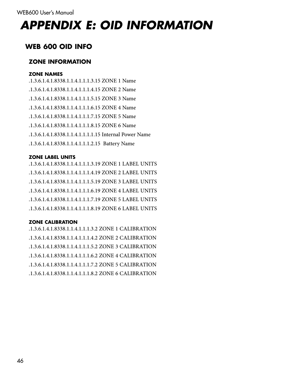 Appendix e: oid information | Sensaphone WEB600 Users manual User Manual | Page 46 / 57