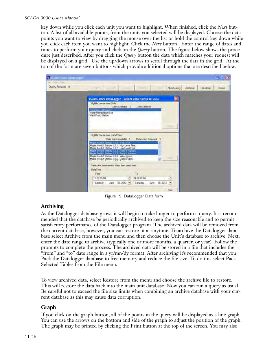 Db export, Db import, Graph | Db export -26 db import -26 graph -26 | Sensaphone SCADA 3000 Users manual User Manual | Page 108 / 318