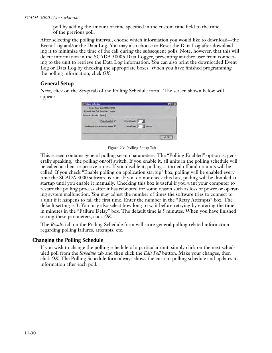 General setup, Changing the polling schedule, General setup -30 | Changing the polling schedule -30 | Sensaphone SCADA 3000 Users manual User Manual | Page 112 / 318