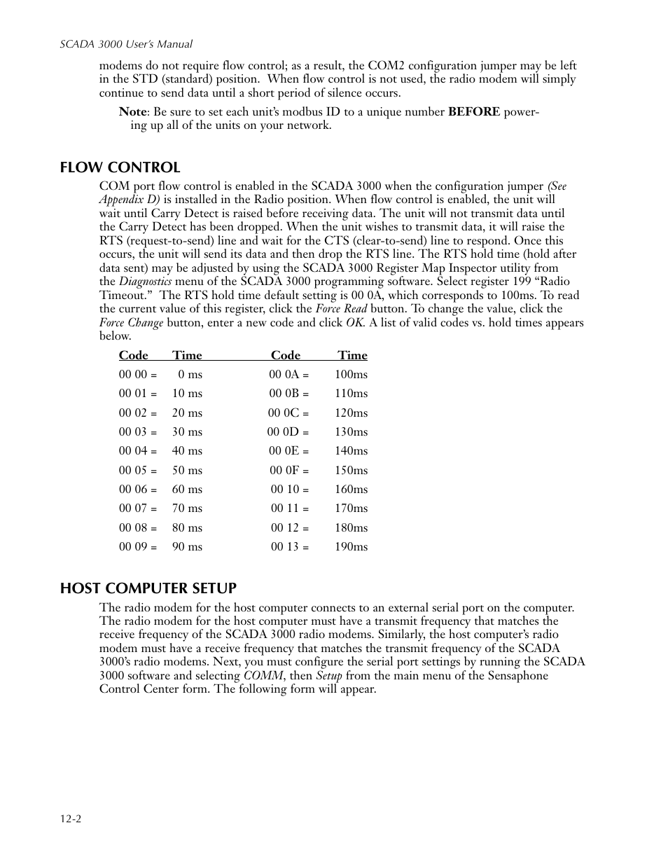 Flow control, Host computer setup, Flow control -2 host computer setup -2 | Sensaphone SCADA 3000 Users manual User Manual | Page 114 / 318