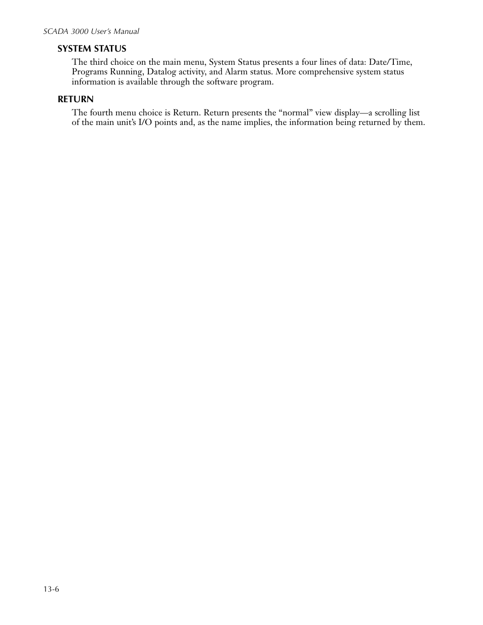 System status, Return, System status -6 return -6 | Sensaphone SCADA 3000 Users manual User Manual | Page 124 / 318