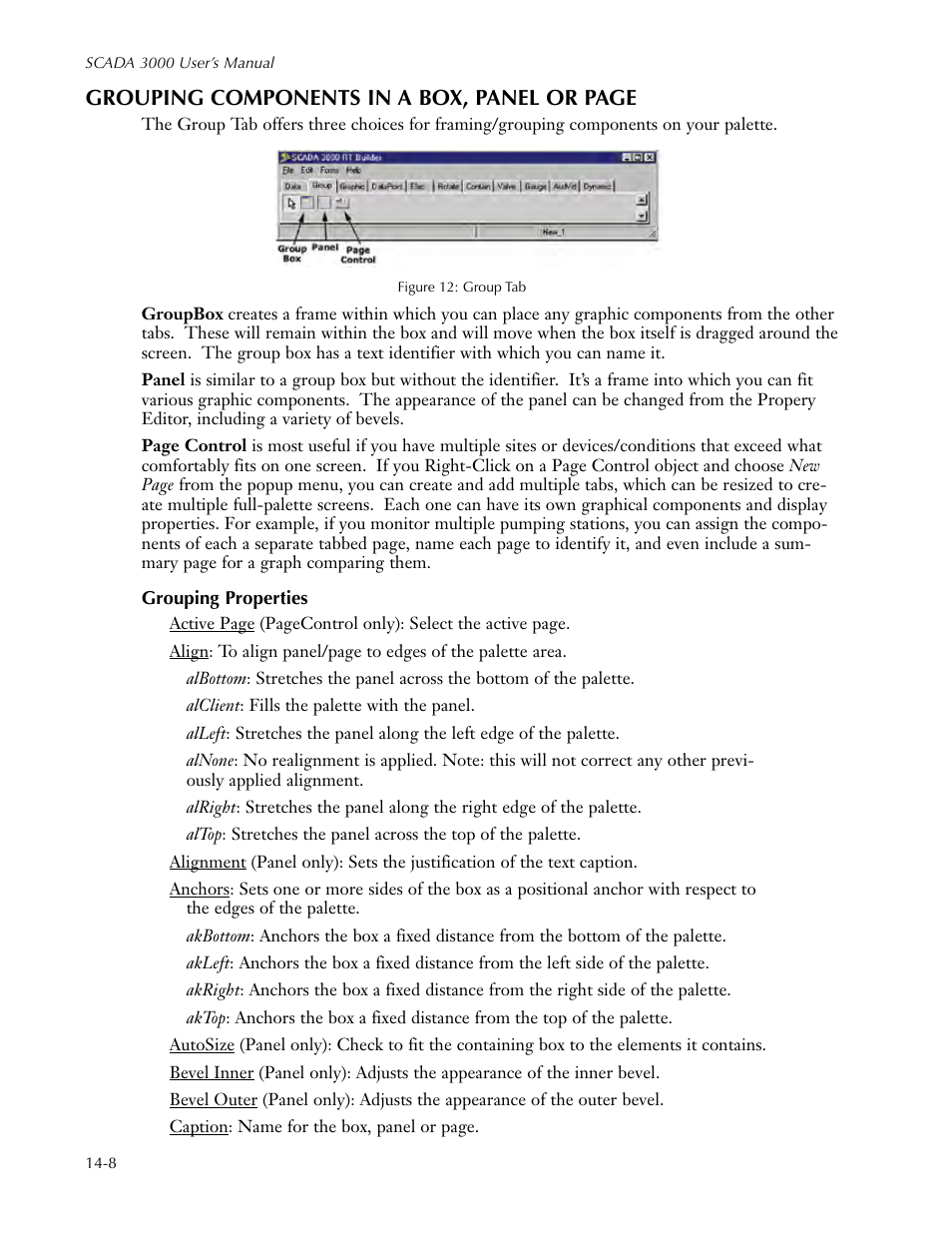 Grouping components in a box, panel or page | Sensaphone SCADA 3000 Users manual User Manual | Page 132 / 318