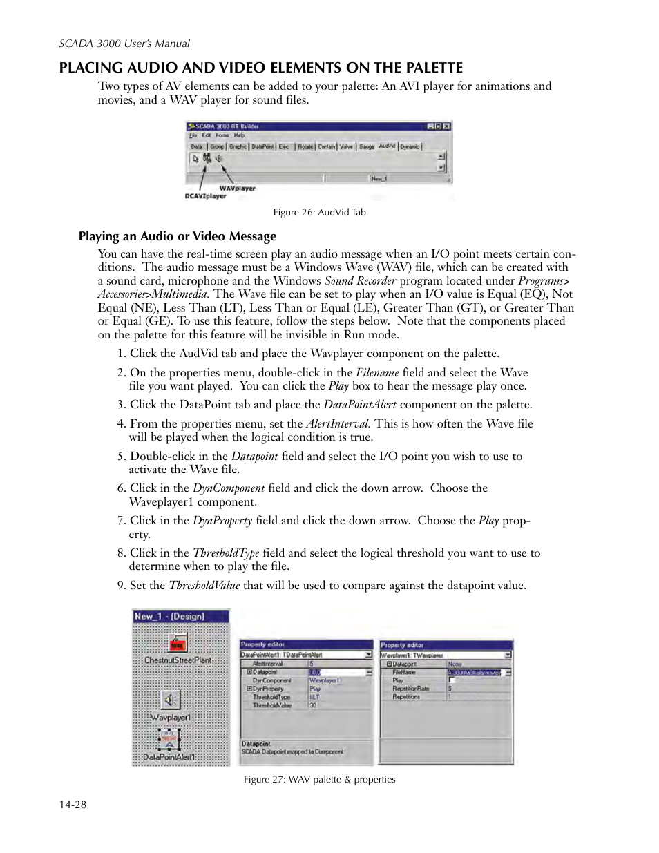 Placing audio and video elements on the palette, Playing an audio or video message, Playing an audio or video message -28 | Sensaphone SCADA 3000 Users manual User Manual | Page 152 / 318