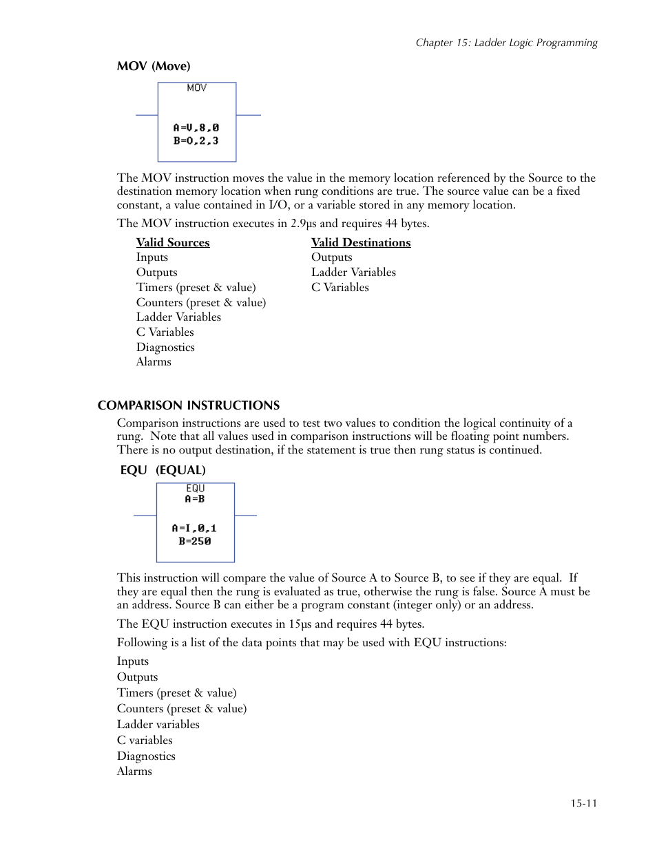 Mov (move), Comparison instructions, Mov (move) -11 | Comparison instructions -11 | Sensaphone SCADA 3000 Users manual User Manual | Page 167 / 318