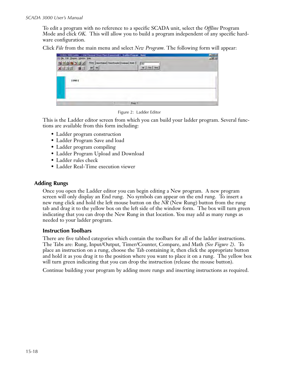 Adding rungs, Instruction toolbars, Adding rungs -18 | Instruction toolbars -18 | Sensaphone SCADA 3000 Users manual User Manual | Page 174 / 318