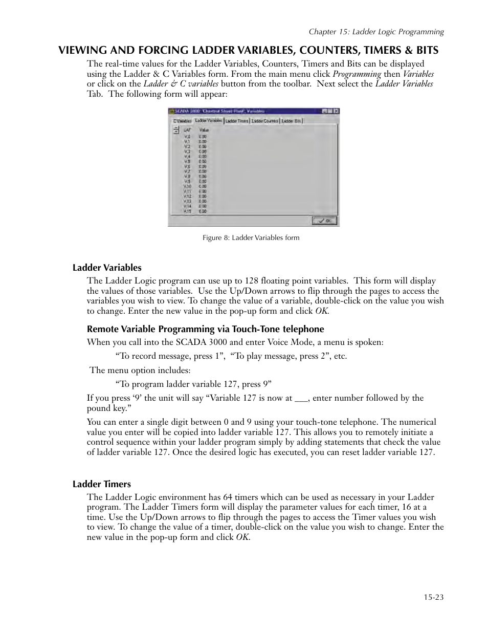 Ladder variables, Ladder timers, Ladder variables -23 | Ladder timers -23 | Sensaphone SCADA 3000 Users manual User Manual | Page 179 / 318