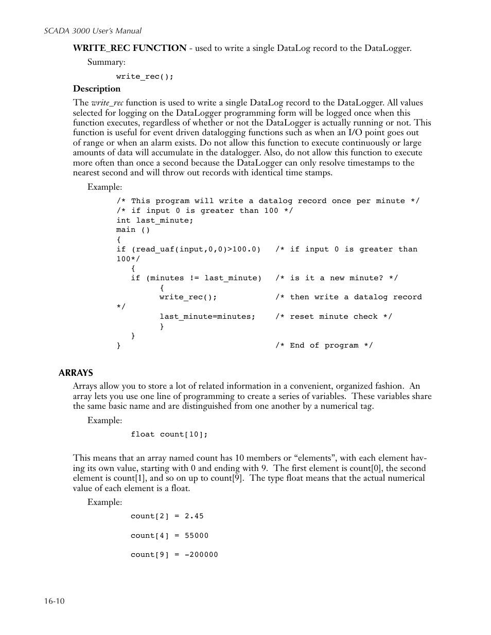 Arrays, Arrays -10 | Sensaphone SCADA 3000 Users manual User Manual | Page 196 / 318