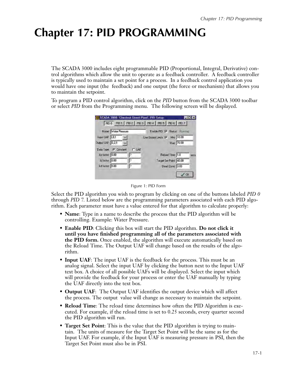 Chapter 17: pid programming, Chapter 17: pid programming -1 | Sensaphone SCADA 3000 Users manual User Manual | Page 209 / 318