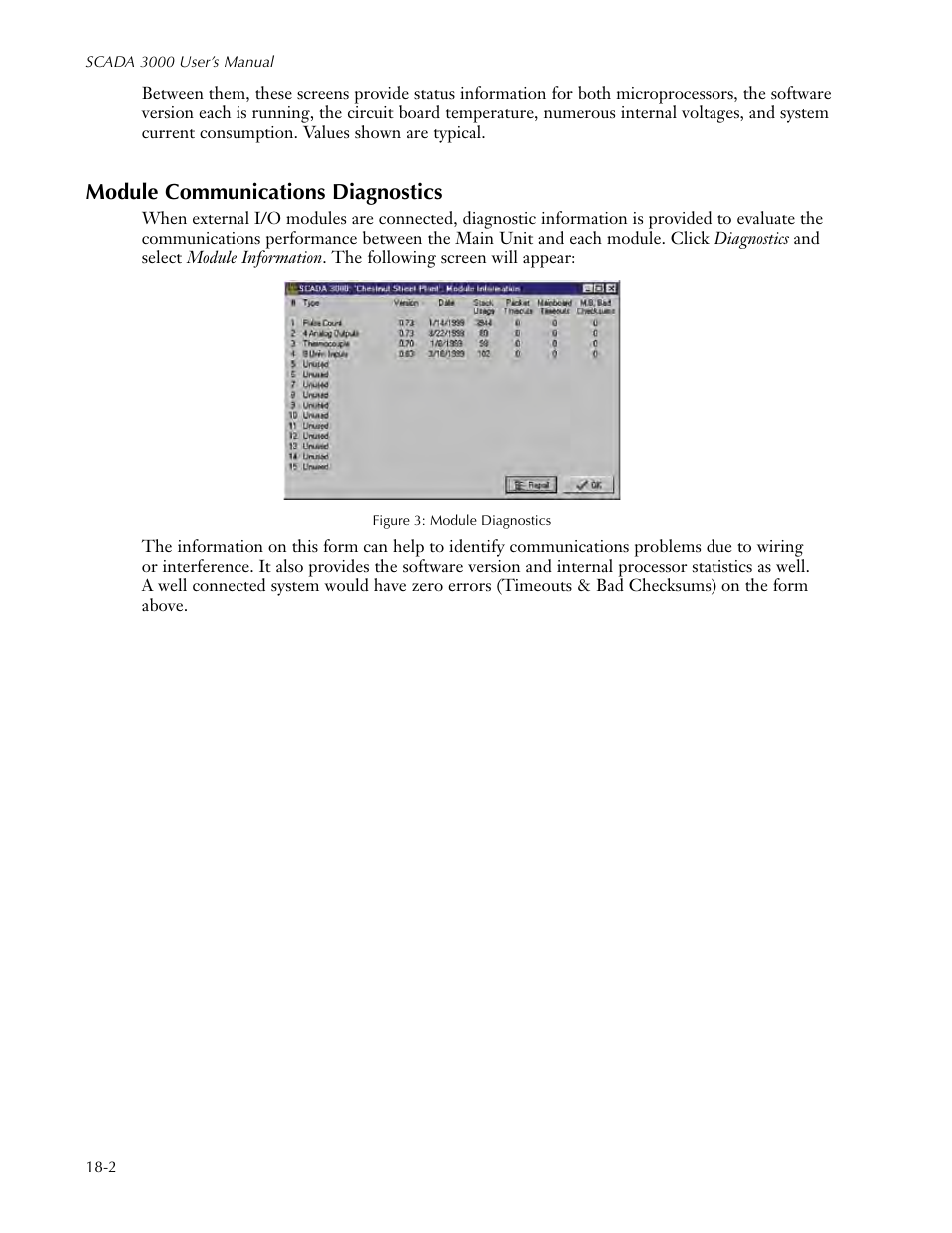 Module communications diagnostics, Module communications diagnostics -2 | Sensaphone SCADA 3000 Users manual User Manual | Page 214 / 318