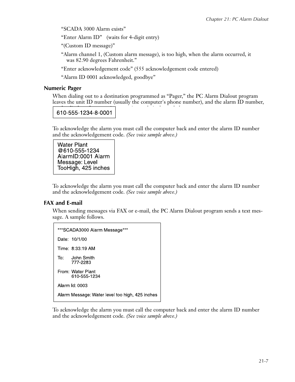 Fax and e-mail | Sensaphone SCADA 3000 Users manual User Manual | Page 231 / 318