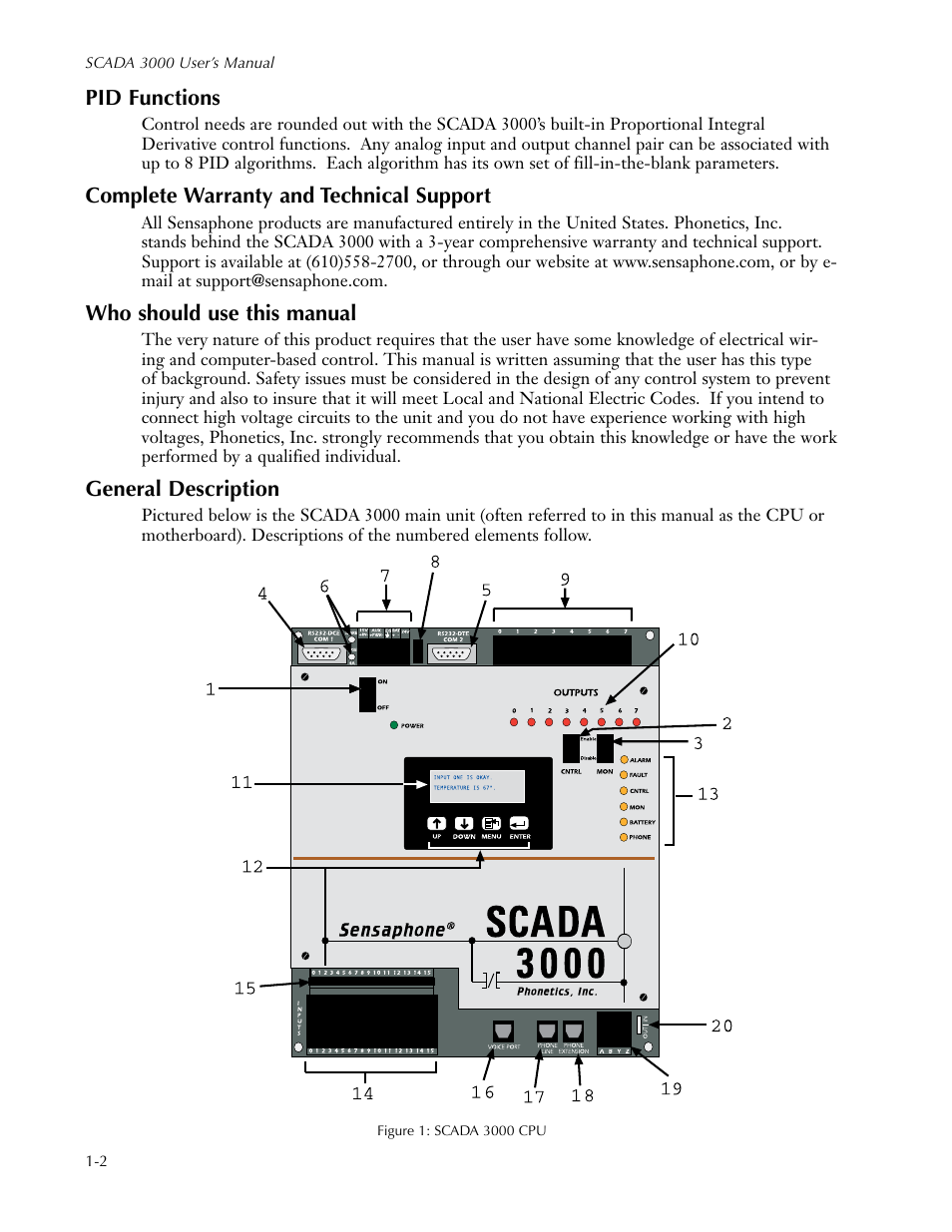 Pid functions, Complete warranty and technical support, Who should use this manual | General description, Who should use this manual -2, General description -2 | Sensaphone SCADA 3000 Users manual User Manual | Page 28 / 318