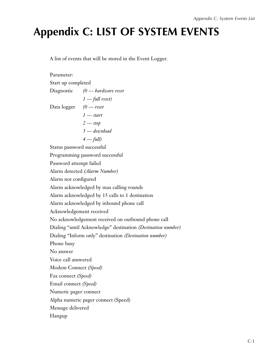 Appendix c: list of system events | Sensaphone SCADA 3000 Users manual User Manual | Page 281 / 318