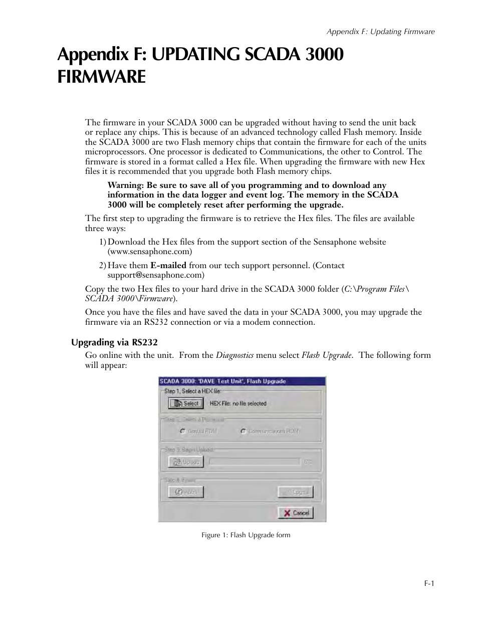 Appendix f: updating scada 3000 firmware | Sensaphone SCADA 3000 Users manual User Manual | Page 287 / 318