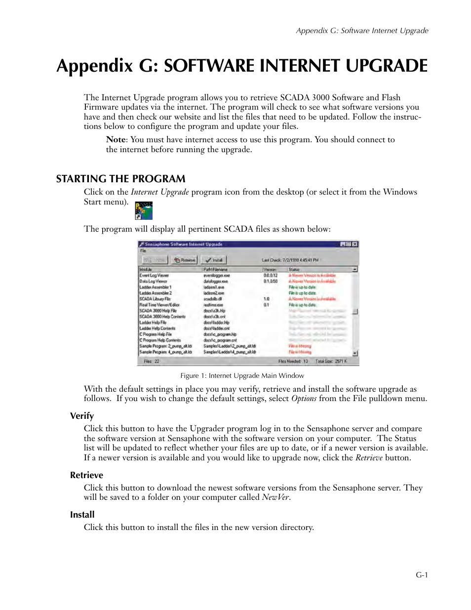 Appendix g: software internet upgrade | Sensaphone SCADA 3000 Users manual User Manual | Page 289 / 318