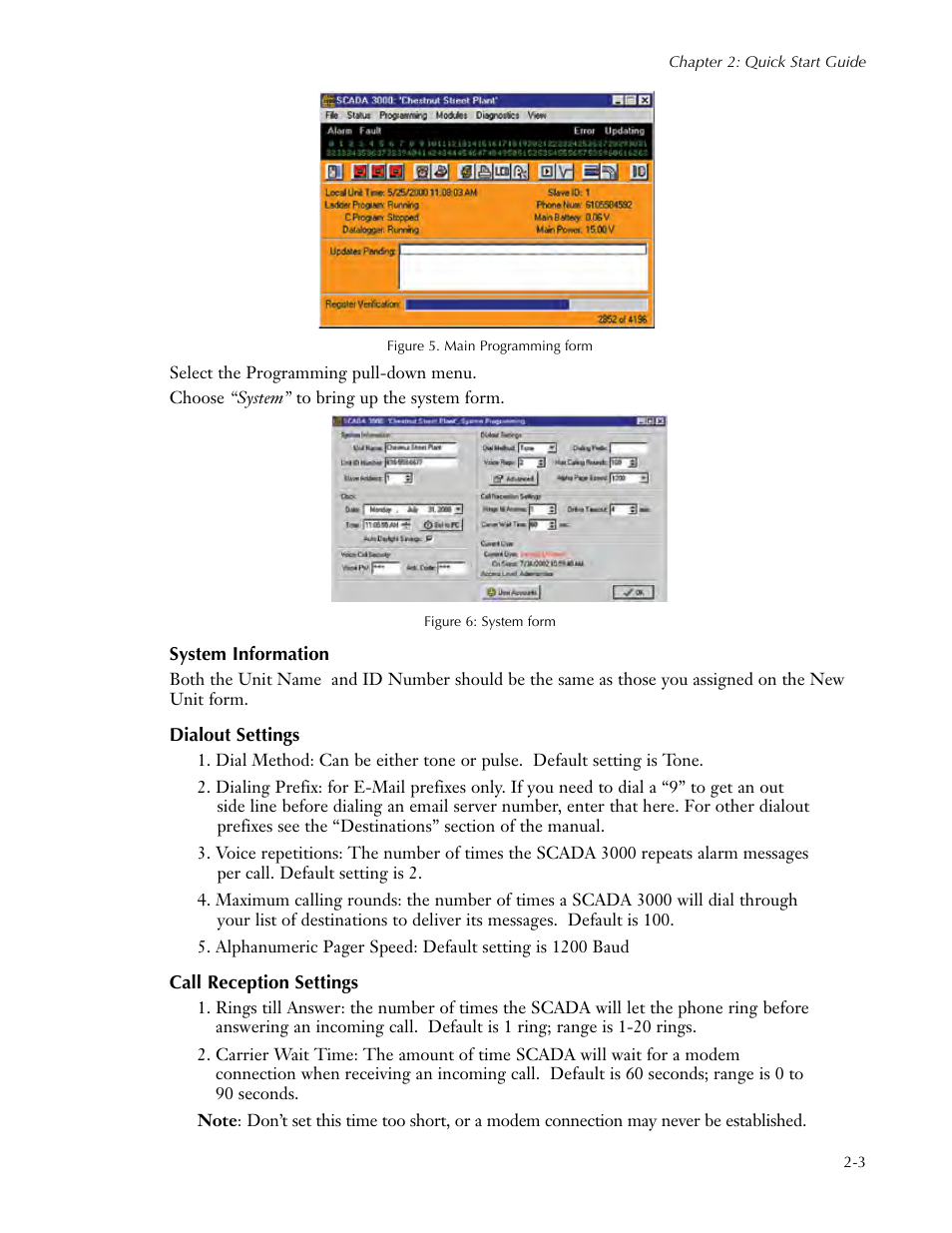 System information, Dialout settings, Call reception settings | Sensaphone SCADA 3000 Users manual User Manual | Page 35 / 318