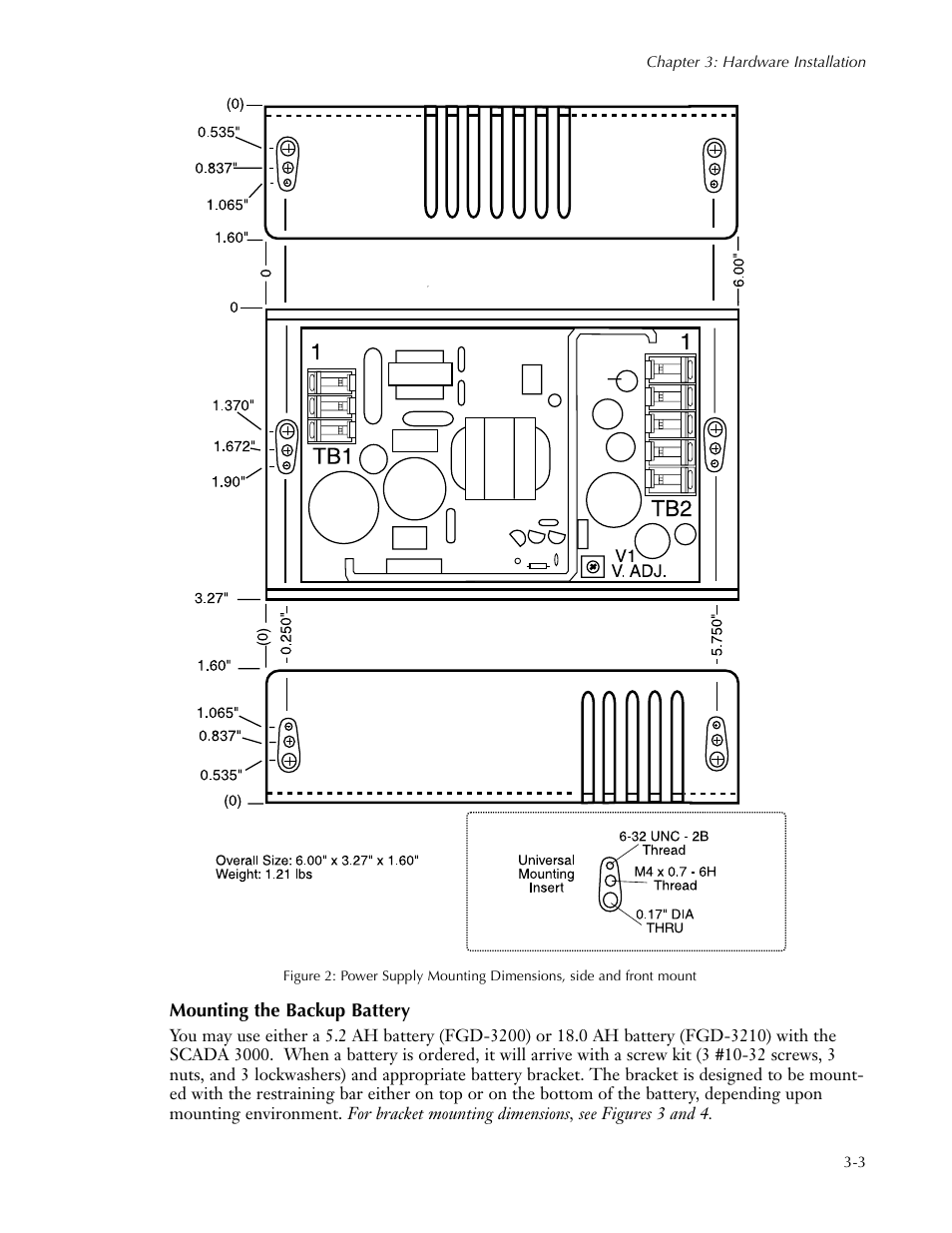 Mounting the backup battery, Mounting the backup battery -3 | Sensaphone SCADA 3000 Users manual User Manual | Page 39 / 318