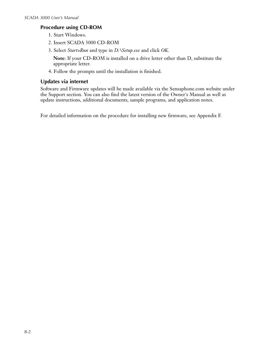 Procedure using cd-rom, Procedure using disks, Updates via internet | Sensaphone SCADA 3000 Users manual User Manual | Page 60 / 318