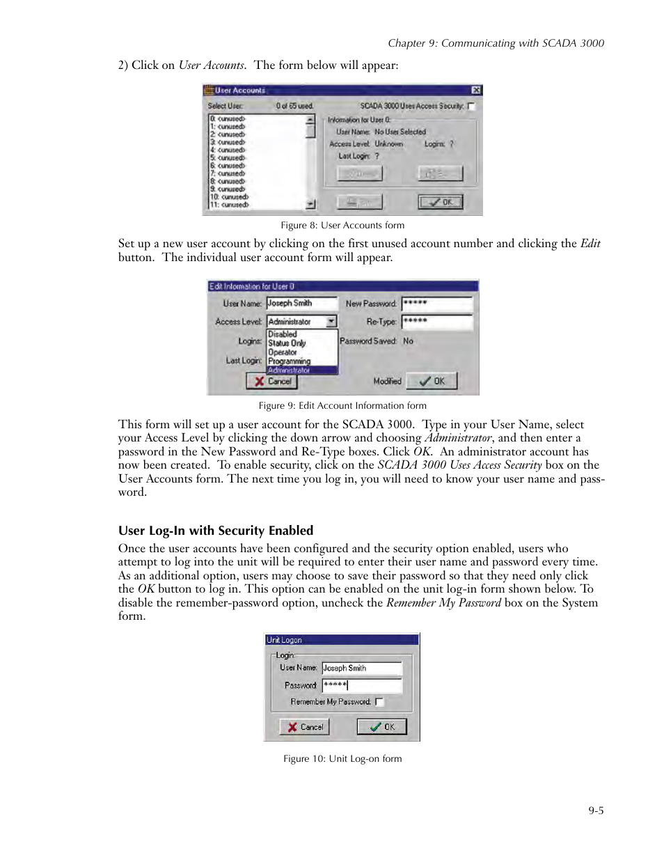 User log-in with security enabled, User log-in with security enabled -5 | Sensaphone SCADA 3000 Users manual User Manual | Page 65 / 318