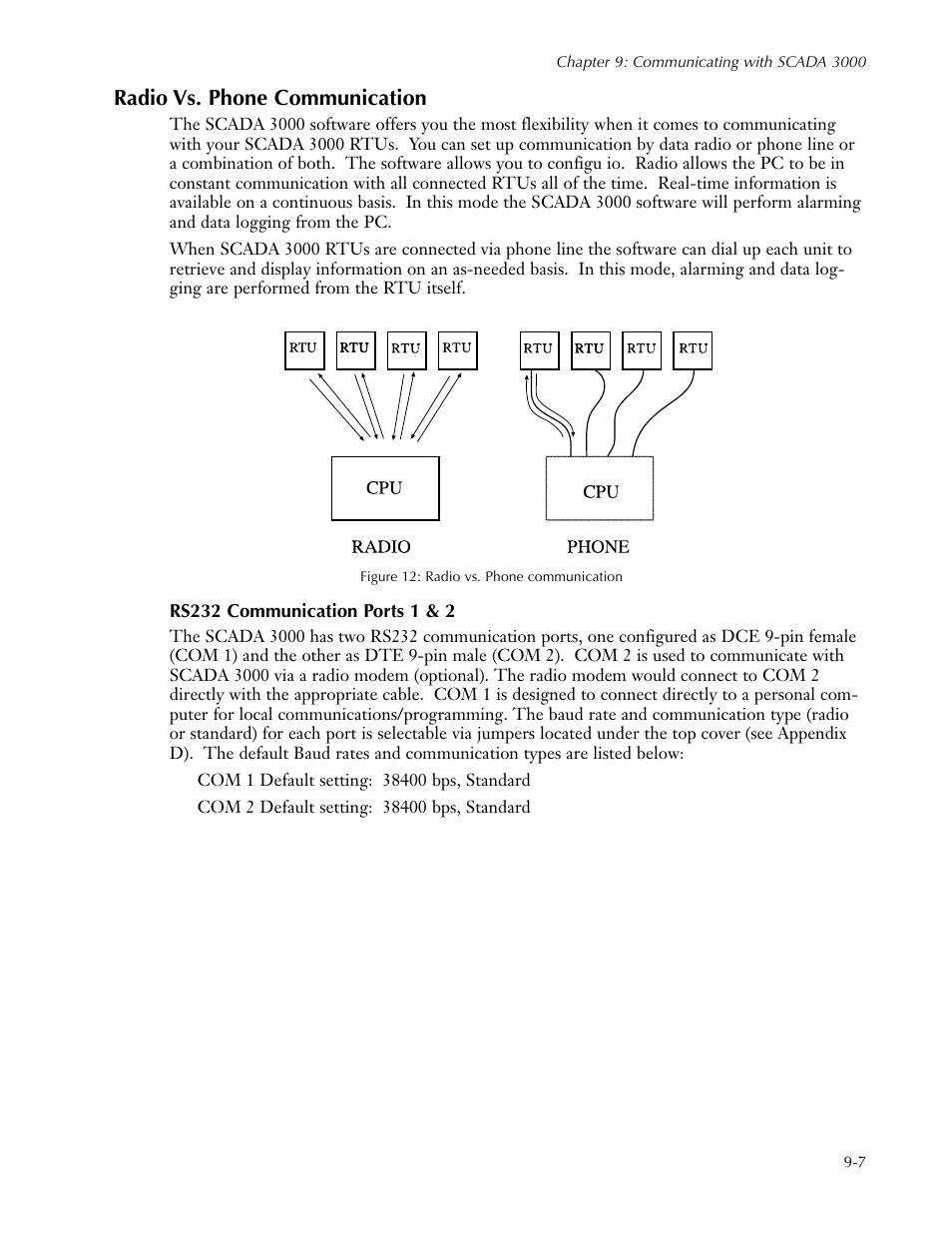 Rs232 communication ports 1 & 2, User inactivity timer, Radio vs. phone communication | Sensaphone SCADA 3000 Users manual User Manual | Page 67 / 318