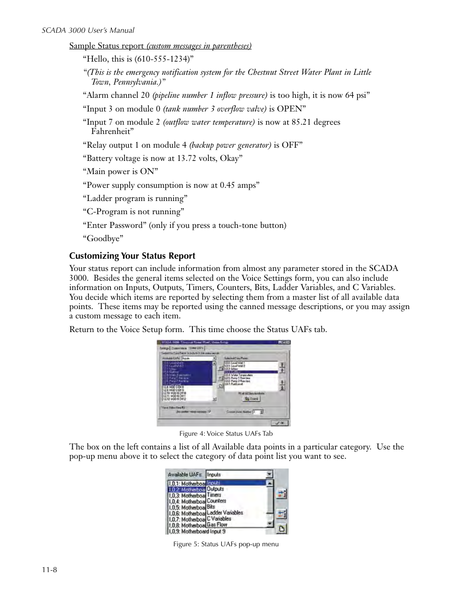 Customizing your status report, Customizing your status report -8 | Sensaphone SCADA 3000 Users manual User Manual | Page 90 / 318