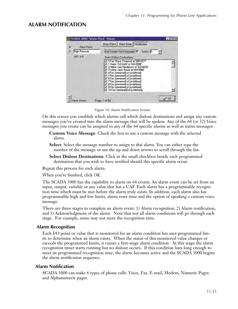 Alarm notification, Alarm recognition, Alarm notification -15 | Alarm recognition -15 alarm notification -15 | Sensaphone SCADA 3000 Users manual User Manual | Page 97 / 318