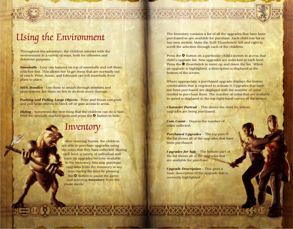 Using the environment, Inventory | Disney The Chronicles of Narnia: The Lion User Manual | Page 8 / 11