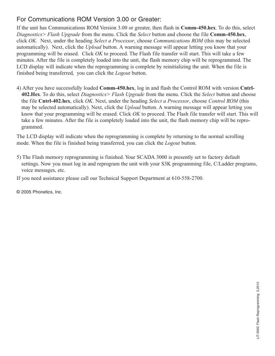 For communications rom version 3.00 or greater | Sensaphone SCADA 3000 Upgrade instructions User Manual | Page 2 / 2