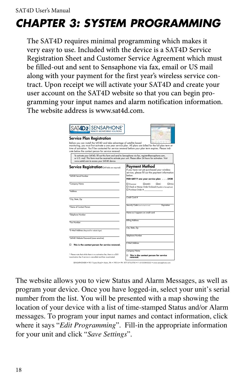 Chapter 3: system programming, 18 sat4d user’s manual | Sensaphone SAT4D User Manual | Page 18 / 32
