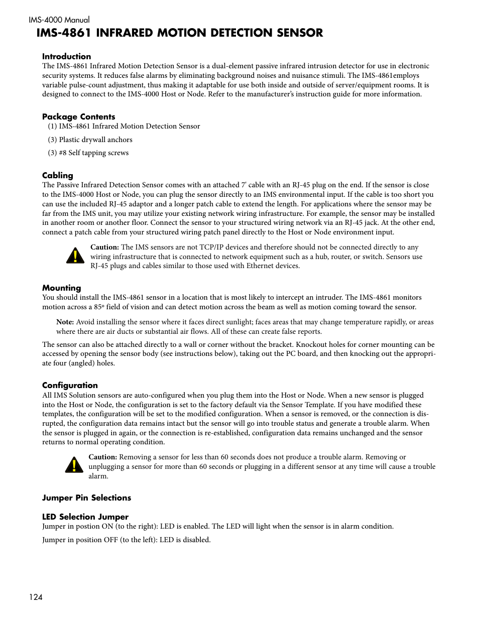 Ims-4861 infrared motion detection sensor | Sensaphone IMS-4000 Users manual User Manual | Page 126 / 142