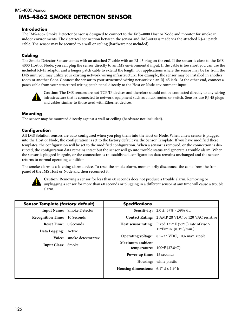 Ims-4862 smoke detection sensor | Sensaphone IMS-4000 Users manual User Manual | Page 128 / 142