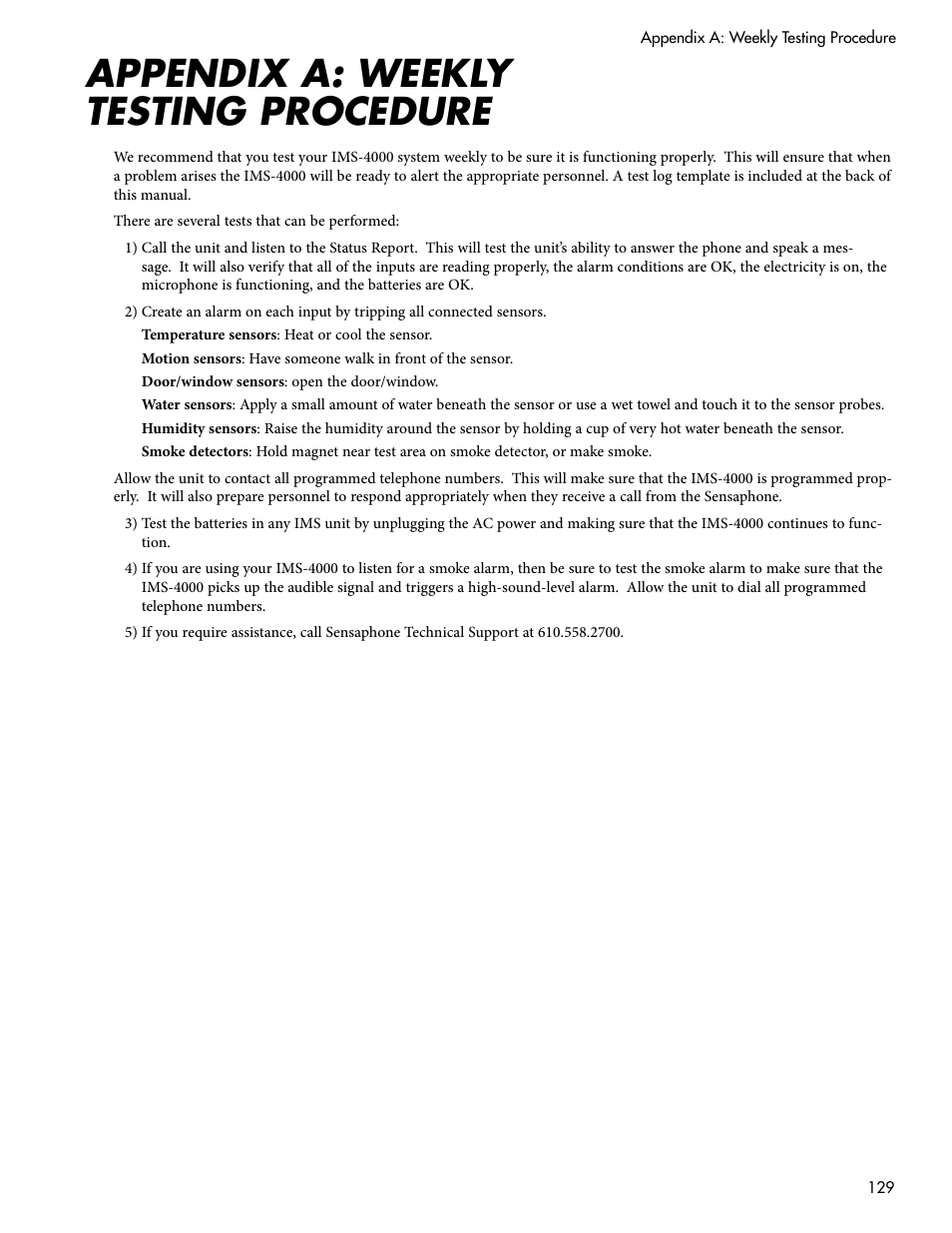 Appendix a: weekly testing procedure | Sensaphone IMS-4000 Users manual User Manual | Page 131 / 142