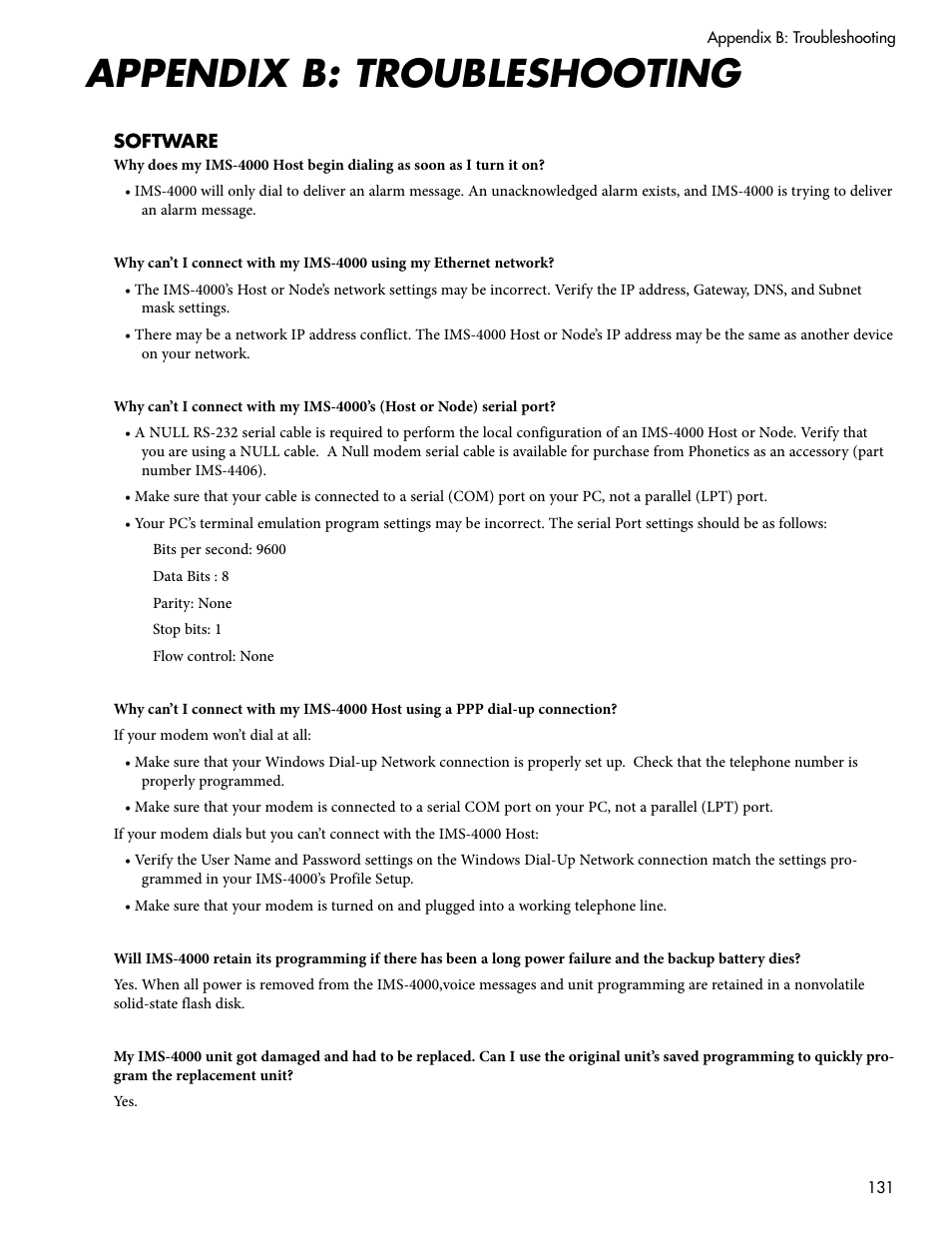 Appendix b: troubleshooting | Sensaphone IMS-4000 Users manual User Manual | Page 133 / 142