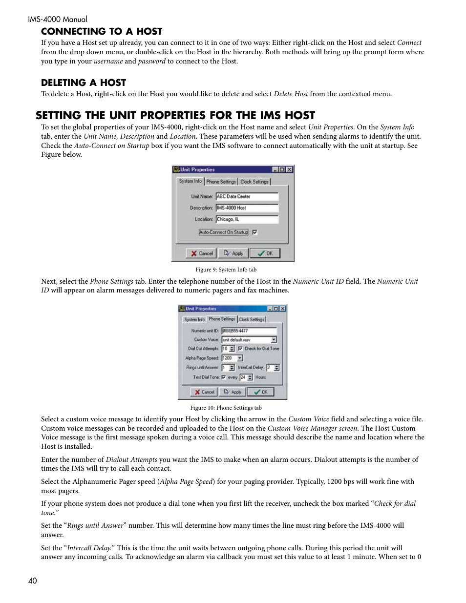 Setting the unit properties for the ims host | Sensaphone IMS-4000 Users manual User Manual | Page 42 / 142