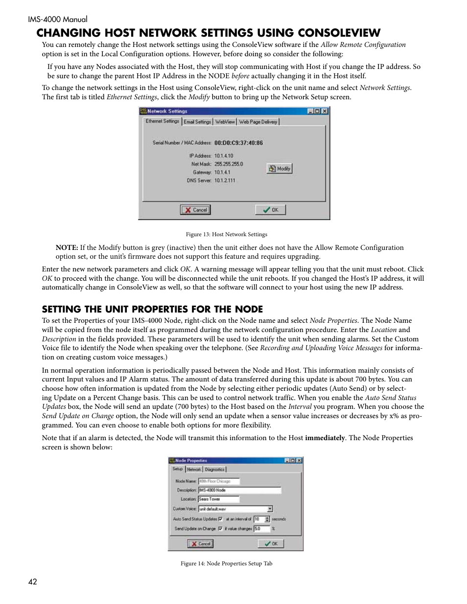 Changing host network settings using consoleview | Sensaphone IMS-4000 Users manual User Manual | Page 44 / 142