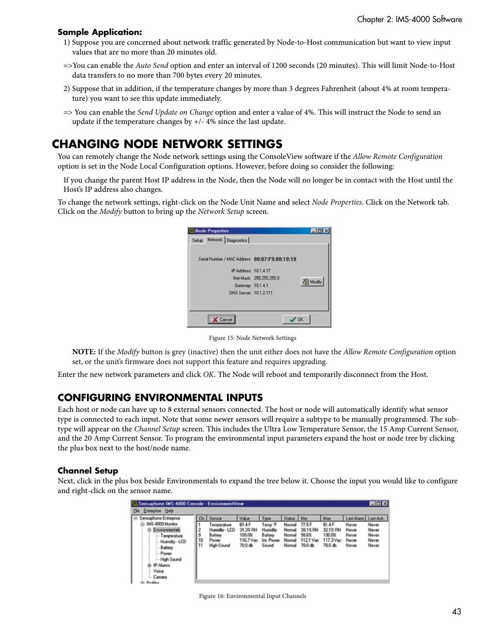 Changing node network settings | Sensaphone IMS-4000 Users manual User Manual | Page 45 / 142