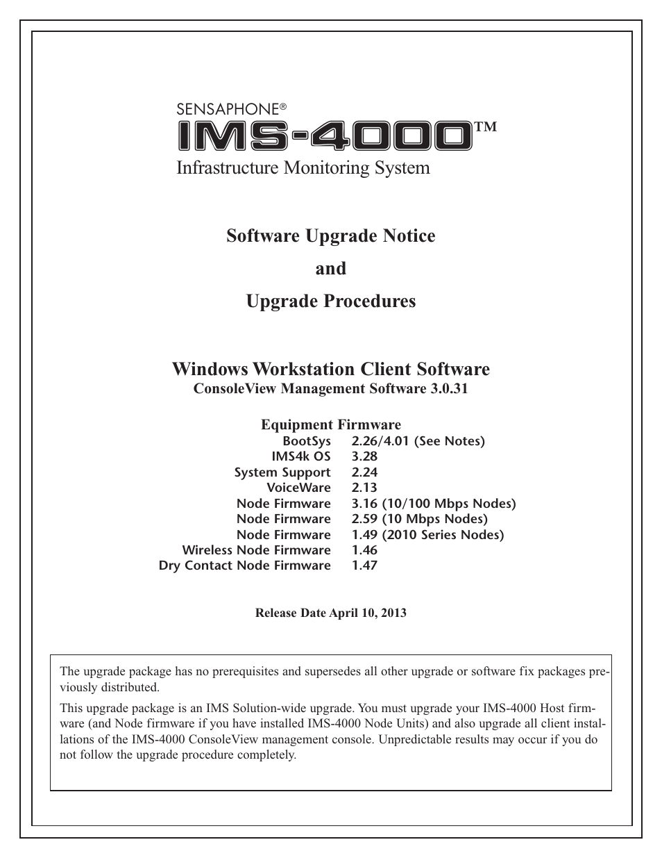 Sensaphone IMS-4000 Upgrade instructions User Manual | 18 pages