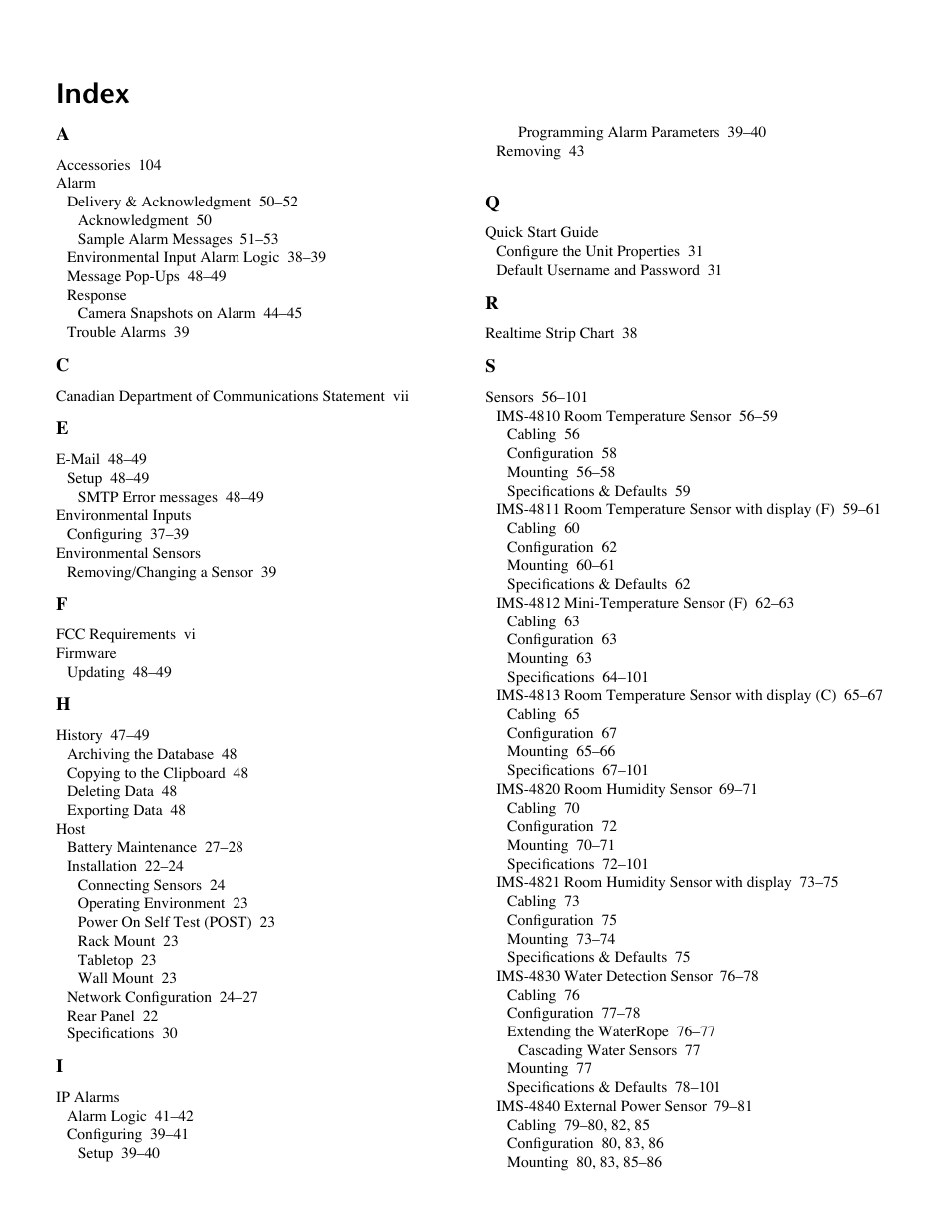 Index | Sensaphone IMS-1000 Users manual User Manual | Page 111 / 114